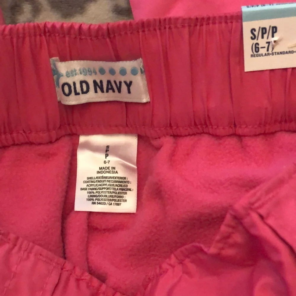 Old Navy Pink Frost Free Snow Pants Size Small 6 7 Fleece Lined